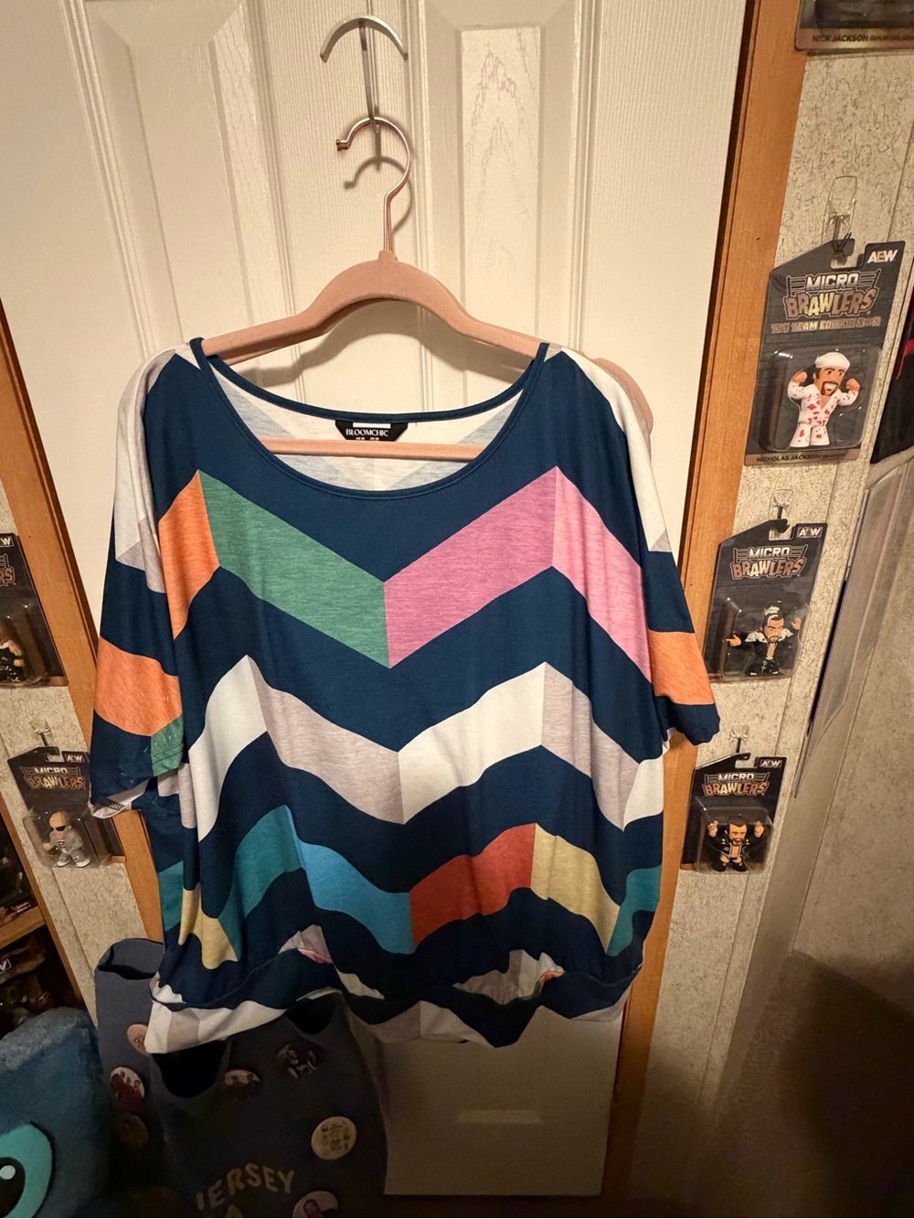 Women’s Bloomchic Chevron Stripe Dolman Top in Teal Multi-color size 26W
